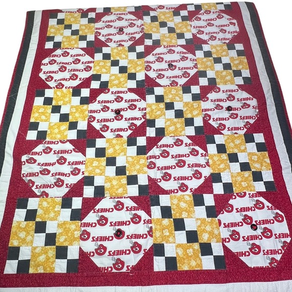 Kansas City Chiefs Handmade‎ Patchwork Quilt Throw Blanket Red Gold 59x41
